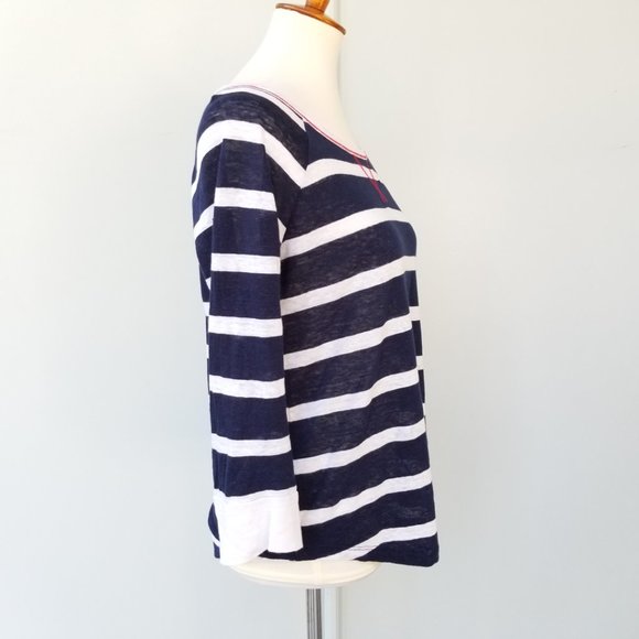 Joie Striped Nautical Linen Tee 3/4 Sleeve Small S - Picture 6 of 8
